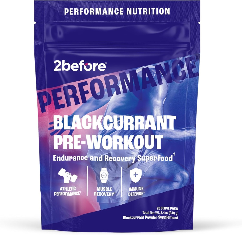 2før Blackcurrant I All Natural Vegan Pre Workout, Koffein Free I Clean Energy, Endurance, Recovery I Pre Workout Kvinder og mænd I 20 Servering Pouch I Informeret Sports Certificeret