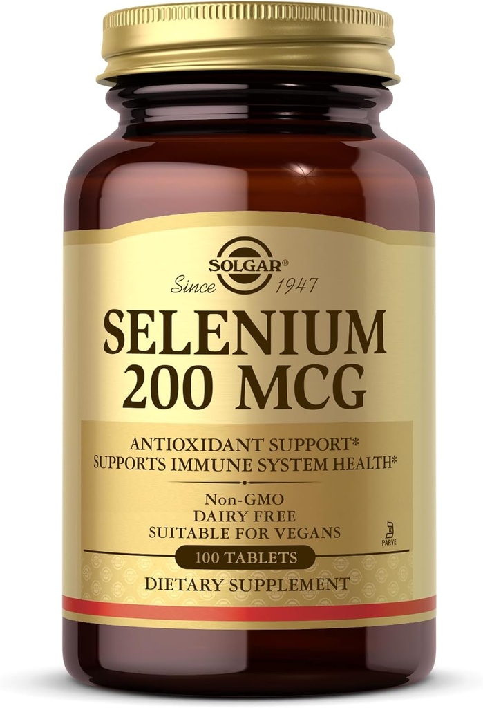 Solgar Selenium 200 mcg - 100 tabletter - Understøtter Antioxidant & Immunsystemet Sundhed - Non- GMO, Vegan, Dairy Free, Kosher - 100 Servere