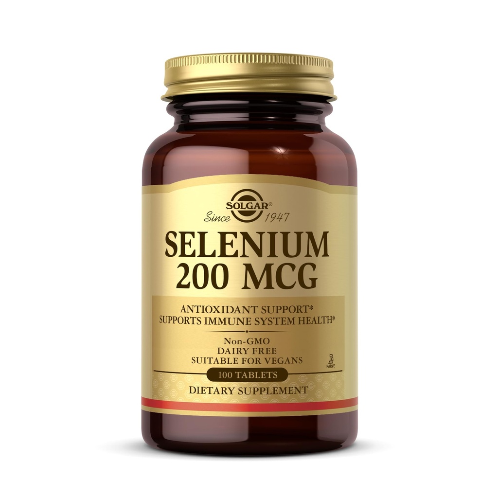 Solgar Selenium 200 mcg - 100 tabletter - Understøtter Antioxidant & Immunsystemet Sundhed - Non- GMO, Vegan, Dairy Free, Kosher - 100 Servere
