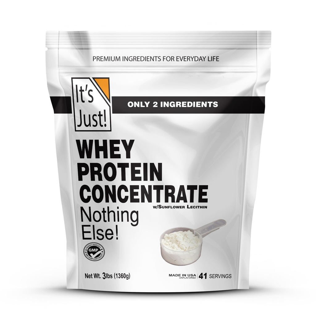 Det er bare! - 100% Whey Protein koncentrat, Made in USA, rBGH / RBST Hormone Free, Premium WPC- 80, Ingen tilsat smagsstoffer eller kunstige sødestoffer (3 Pound, Unflavored)