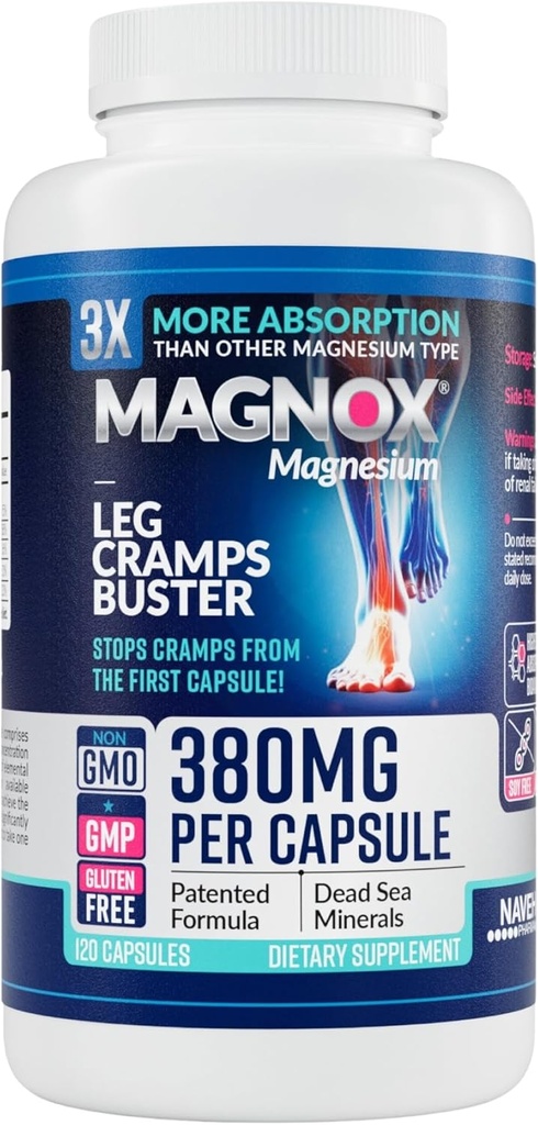 MAGNOX ® Leg Cramp Buster 124; 380mg Magnesium til Leg Cramp om natten 124; Magnesiumsupplement til Muskelspasmer 124; 3X mere Absorption 124; Dead Sea Minerals