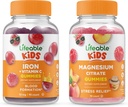 Lifeable Magnesium Citrate Kids + Iron & C-vitamin Kids, Gummies Bundle - Great Tasting, Vitamin Supplement, Gluten fri, GMO fri, Chewable Gummy