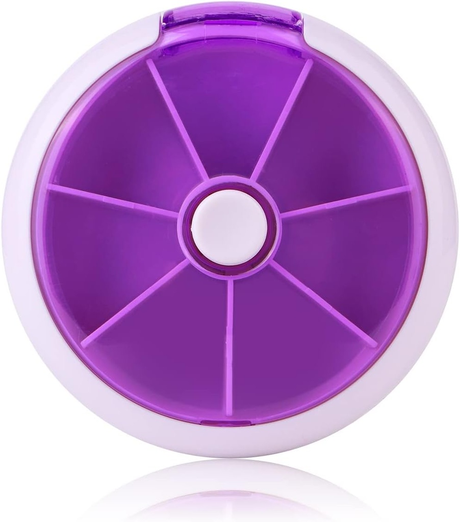 Kreativ Portable Mini 7 Dag Ugentlig cirkulær form Rotary Cute Fruit Style Pill Storage Case Box (lilla)