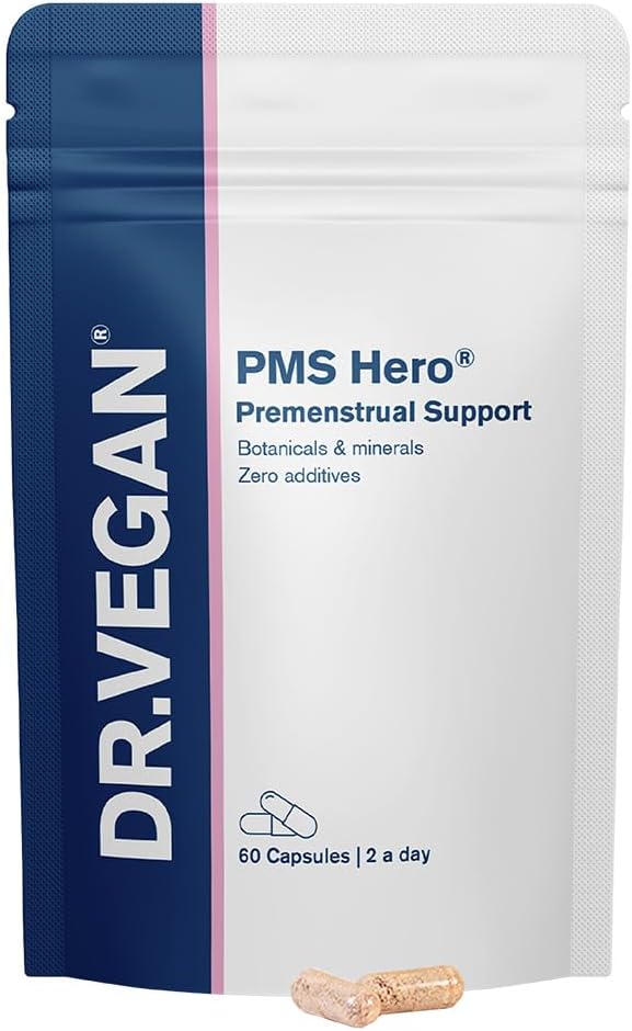 DR.VEGAN PMS Hero, PMS Support for Women and Bloating Relief Formel med Shatavari, Dong Quai, Mælkebøtte Root og KSM- 66 Ashwagandha, 60 Kosttilskud