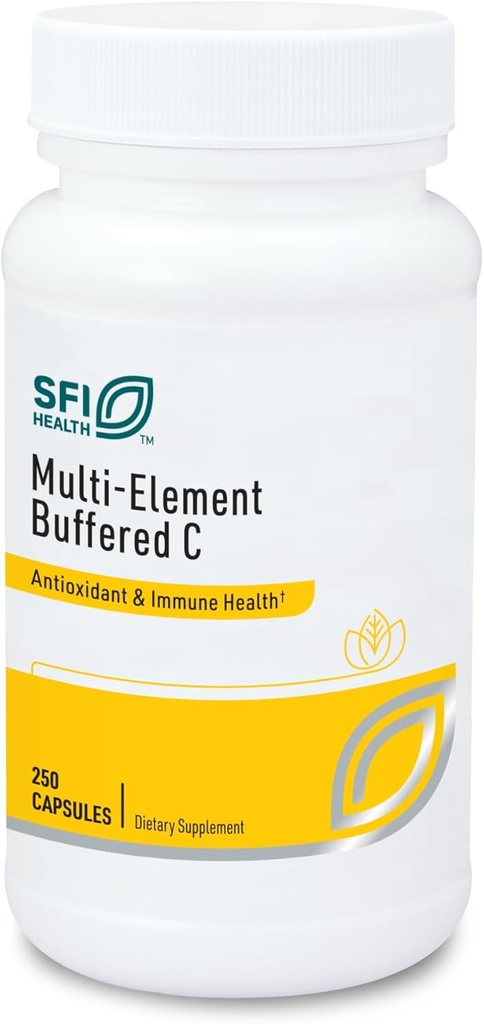 SFI Health Klaire Labs Buffered Vitamin C kapsler med Quercetin Bioflavonoider & L- Glutathion til støtte immunfunktion & antioxidant beskyttelse - Hypoallergen & Gentle på Mave (250 kapsler)