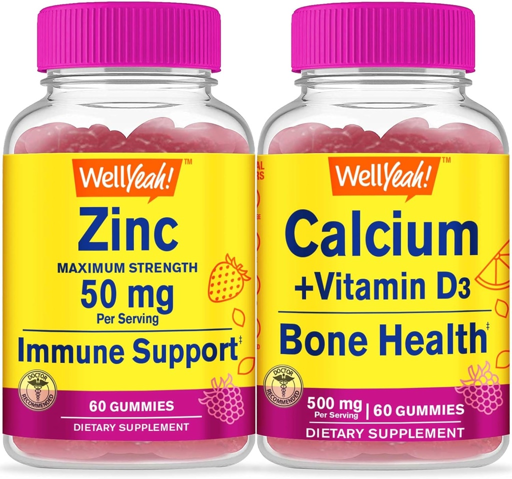 WellYe Zink + Calcium + D3-vitamin, Gummies Bundle - Great Tasting, Vitamin Supplement, Gluten Free, GMO Free, Chewable Gummy