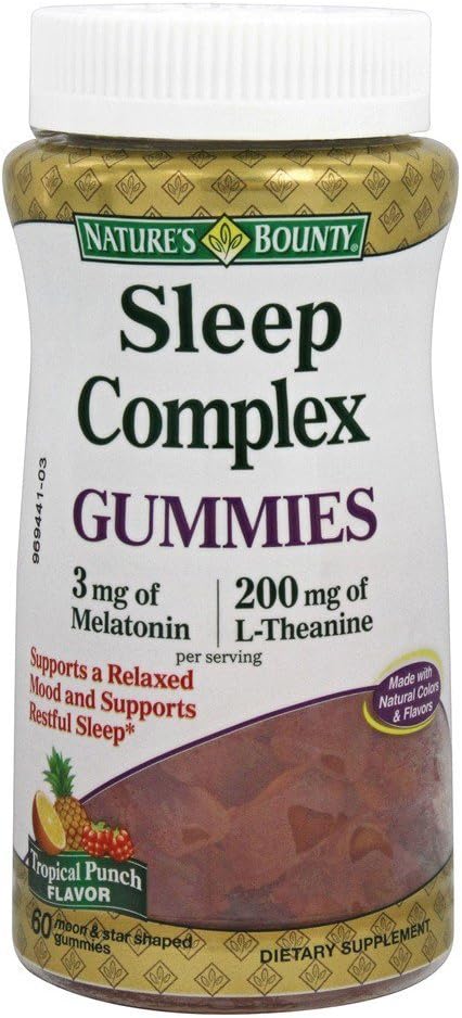 Nature 's Bounty Sleep Complex Gummies 60ct, 3 millgram Melatonin, 200 millgram L- Theanine Gummies (2 Pack)