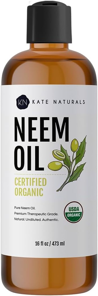Kate Naturals Neem Oil til Plant Spray. 100% Pure Cold Pressed Neem Koncentrat med Azadirachtin (16oz, Sikker for Kæledyr, Hunde)