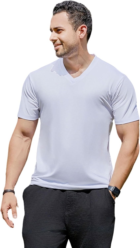 V- Neck Short Sleeve T- Shirt til mænd Undershirt V Neck Slim Fit Breathable Cotton Blend Tee Shirts til pyjamas