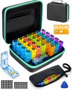 Månedlig Pill Organizer 3 gange om dagen, med Portable Hard Shell, Pill Cutter, 31-Day Box, Plastic Åbning Pick, Månedlige & ugentlige Stickers, Praktisk Medicin Management (3 gange om dagen)