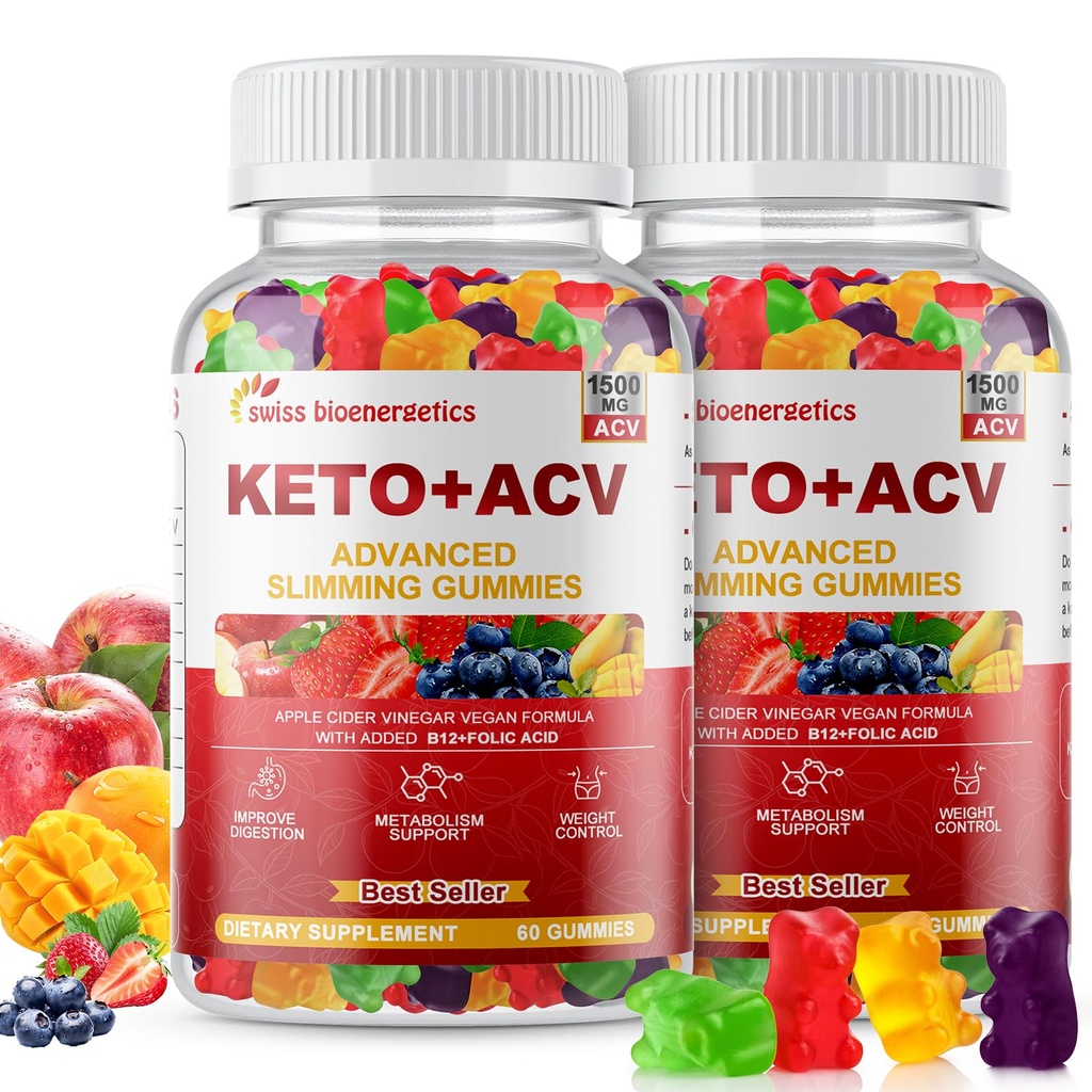 (2 Pack) Keto Apple Cider Vingirl Gummies, Keto ACV Gummy Diet Supplement, Advanced 1500mg ACV Gummies med Folate, B12 B6 og Keto Support til kvinder Mænd, Gelatin- Free, Vegan & Non- GMO (Multi- Flavor)