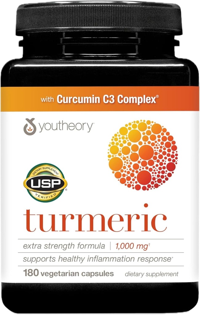 Youtory gurkemeje Extra Strength - 1000 mg gurkemeje - med 10 mg sort peber - Curcumin Joint Support * - Soja, Dairy & Gluten Free - 180 vegetariske kapsler