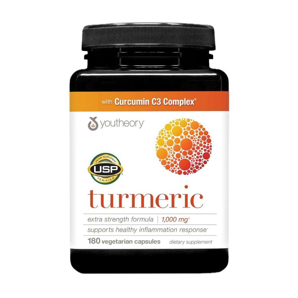 Youtory gurkemeje Extra Strength - 1000 mg gurkemeje - med 10 mg sort peber - Curcumin Joint Support * - Soja, Dairy & Gluten Free - 180 vegetariske kapsler
