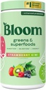 Bloom Nutrition Superfood Green Powder, fordøjelsesenzymer med Probiotika og Prebiotika, Gut Health, Bloating Relief for Women, Chlorella, Green Juice Mix w Beet Root Powder, 60 SVG, Jordbær Kiwi