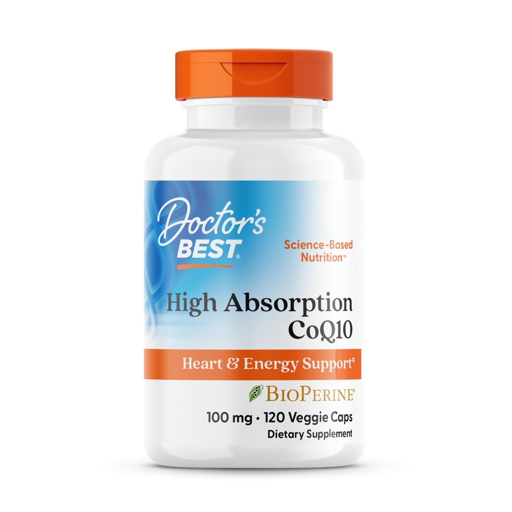 Doctor 's Best High Absorption CoQ10 med Bioperine, Heart Health & Energy Production, Non- GMO, Gluten & Soy Free, Vegan, 100 Mg, 120 tæller