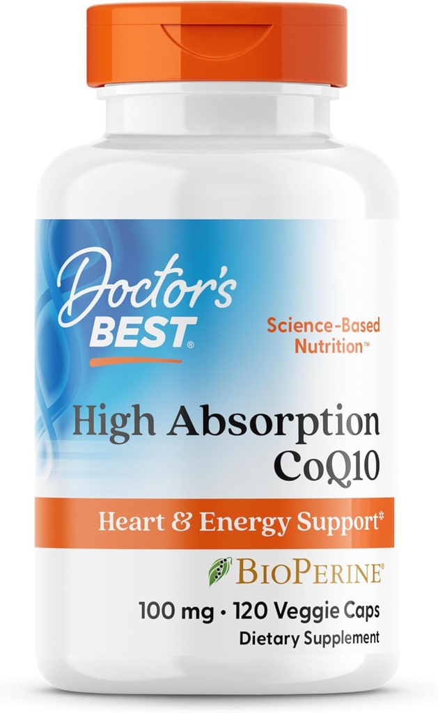 Doctor 's Best High Absorption CoQ10 med Bioperine, Heart Health & Energy Production, Non- GMO, Gluten & Soy Free, Vegan, 100 Mg, 120 tæller