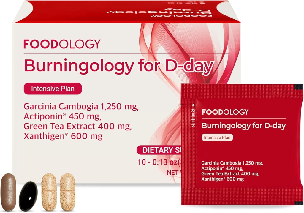 LEVNEDSMIDLER Burningologi D- Day, Appetitsuppressant for kvinder & mænd, Boost Mood, Support Vægttab og brænde kalorier, Garcinia Cambogia tillæg, Green Tea Extract - 10 Pakker
