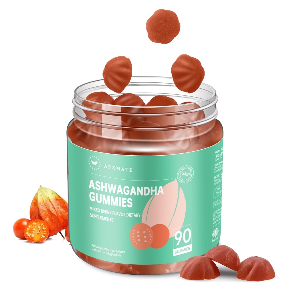 AFXMAT Ashwagandha Gummies for Women Sugar Free, Ashwagandha Supplement Gummy med Magnesium Vegan (90 Counts)