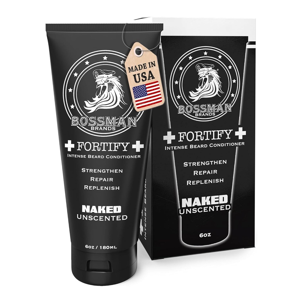 Bossman Fortify Intense Beard Conditioner for mænd (Nøgen - uduftende) - Fugtgivende, Repromises & Beskytter med naturlige ingredienser - Thicker Formel, Lavet i USA