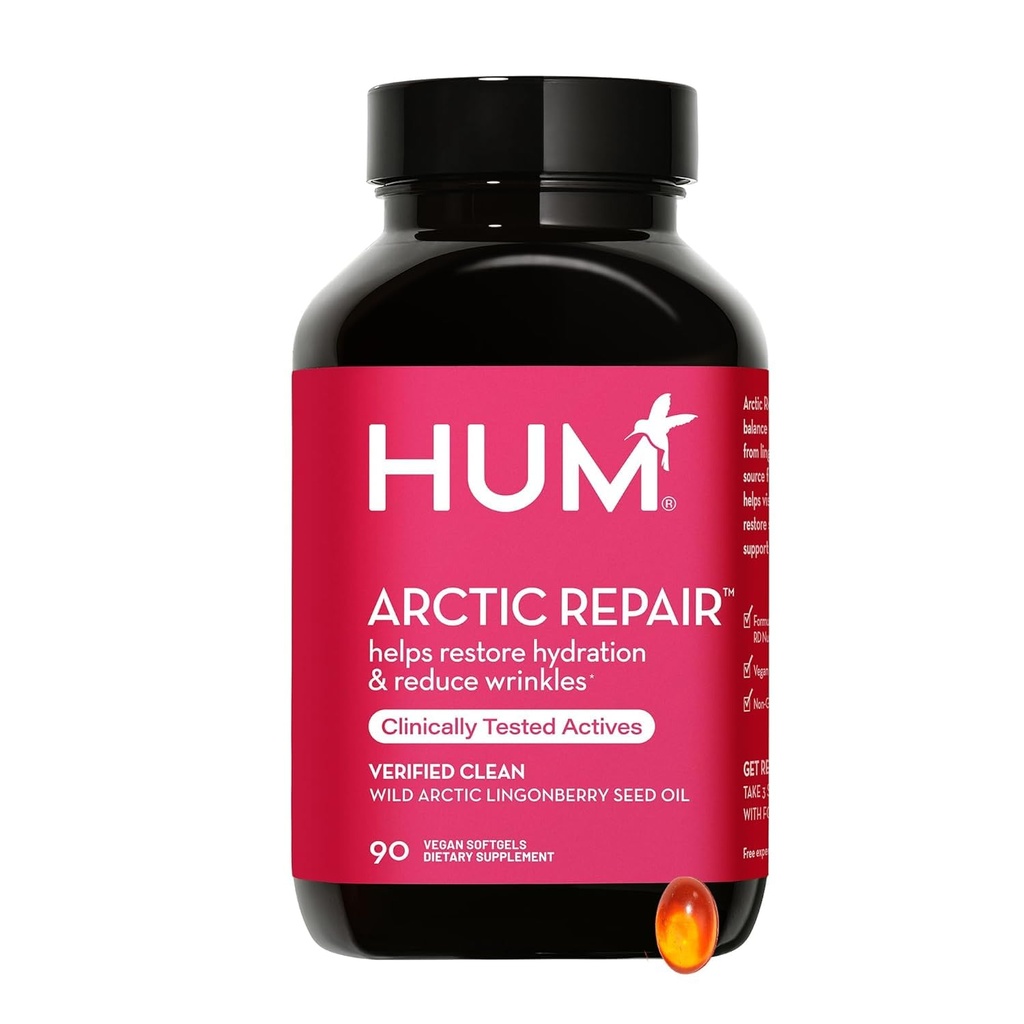 HUM Arctic Reparation Clear Skin Supplement med Omega 3, E-vitamin, A, og Lingonberry Seed Oil, Hud Reparation med Omega 3 6 9 til at hjælpe støtte Udseende af Wrinkler & Hydrate, 90 Vegansk Softgels