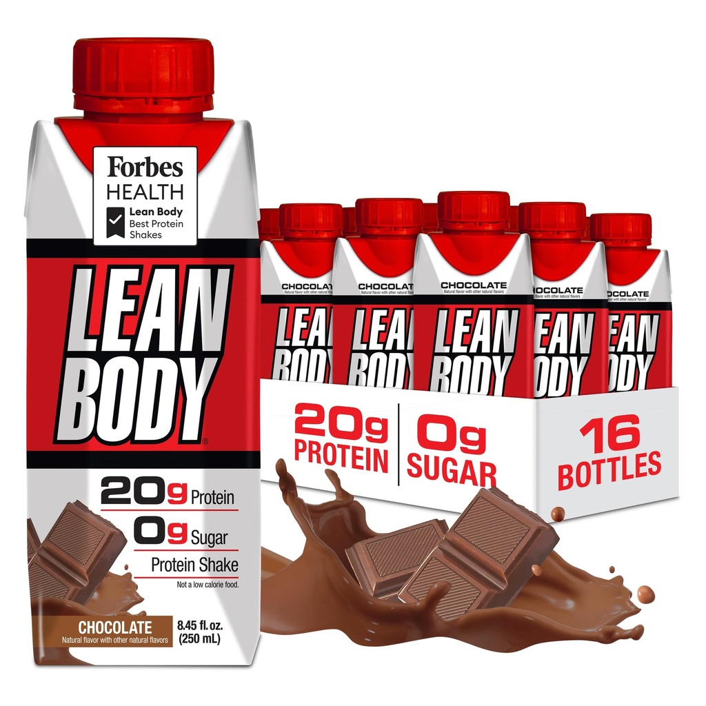 Labrada NUTRITION - Lean Body RTD Whey Protein Shake, Praktisk On- The- Go Meal udskiftning Shake for mænd og kvinder, 20 gram protein - Zero Sugar, Lactose & Gluten Free, Chocolate (Pack of 16)