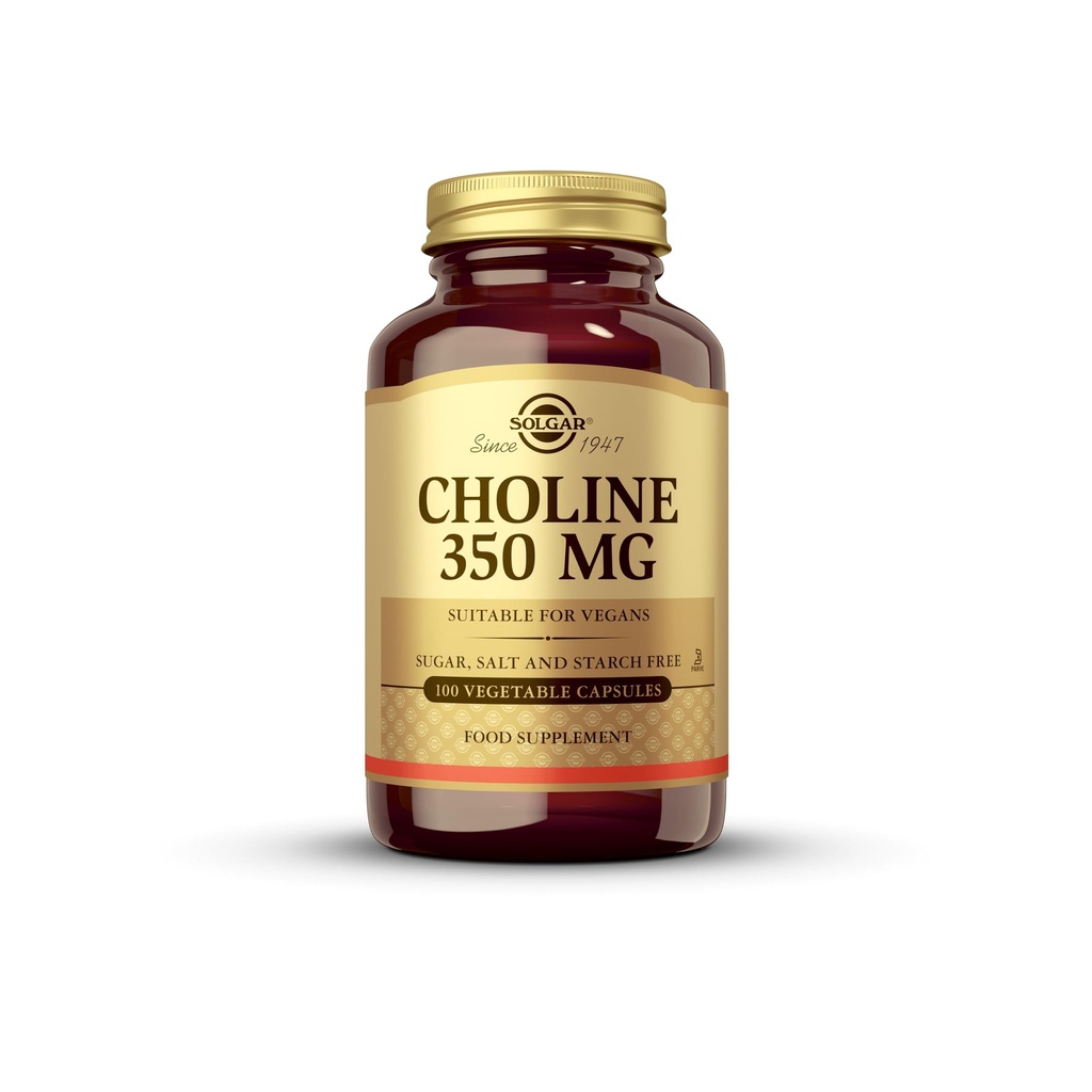 Solgar Cholin 350 mg - 100 Vegetabilske kapsler, pakke med 2 - non-GMO, Vegan, Kosher - 200 Total Servering