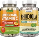 DACHA Premium Immunum & Focus Enhancement Bundle - Liposomal Vitamin C og Rhodiola, for Ultimate Mood, Immun, Mind Health Support, Ultra Absorb Combo med Potent Ascorbyl Palmitat & Bioperine