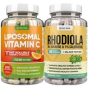 DACHA Premium Immunum & Focus Enhancement Bundle - Liposomal Vitamin C og Rhodiola, for Ultimate Mood, Immun, Mind Health Support, Ultra Absorb Combo med Potent Ascorbyl Palmitat & Bioperine