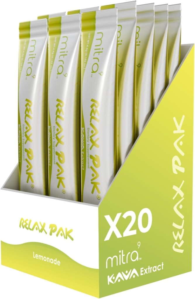 Mitra9 Kava Powder relaxPak - Lemonade Kava Extract Powder Packets Dex124; Mood Enhancer Dex124; Plant Based Dex124; Fremmer naturlig ro & Clarity Dex124; Easy Open Single- Serving Stick (20)