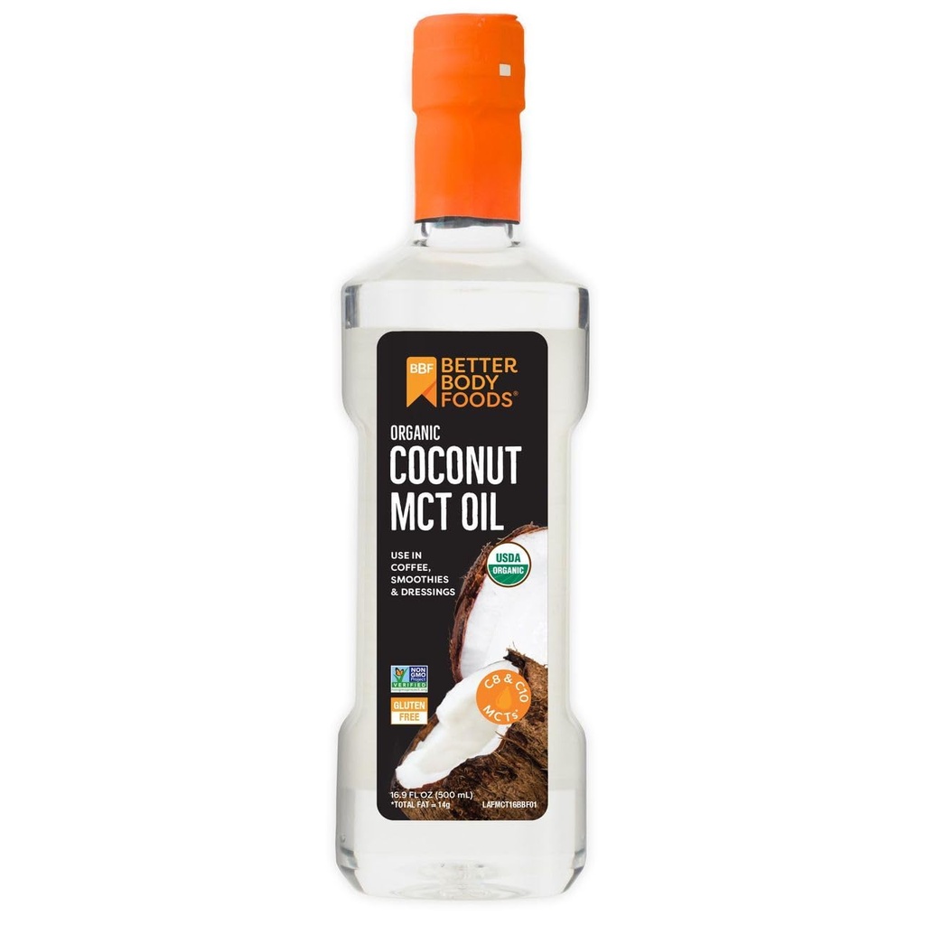 BetterBody Foods Organic Coconut MCT Oil - Energy Boosting- Keto-Friendly - C8 & C10 - Gluten Free - 16,9 oz