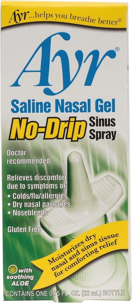Ayr Saline Nasal Gel No- drip Sinus Spray with Soothing Aloe Vera, 0,75 Fl Oz Spray Flaske, (pakning med 1)