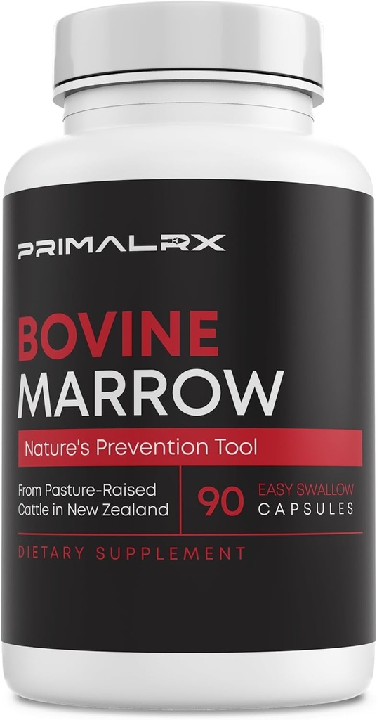 Kvægmarrow: Græs Fed Bone Marrow - Immunitet Vitaminer / Nyre Support / Blodcirkulation Kosttilskud (K2 Vitamin / Calcium supplement, Kollagen Kosttilskud, CLA Kosttilskud) - 90 Kapsler