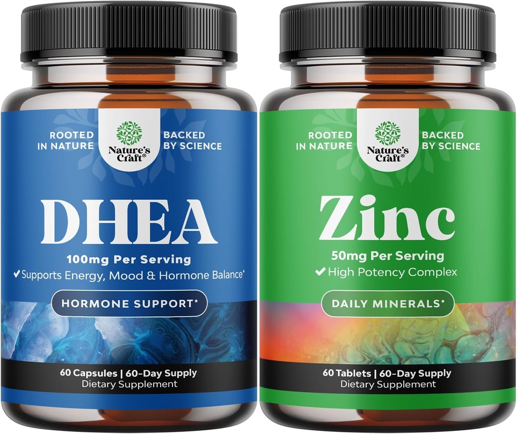 Bundle af Pure DHEA og Pure Zink supplement - DHEA Thyroid støtte til kvinder sundhed immunforsvar Bone Sundhed og Mood Support - Zink immunsystem Booster til Mood Boost Heart Sundhed