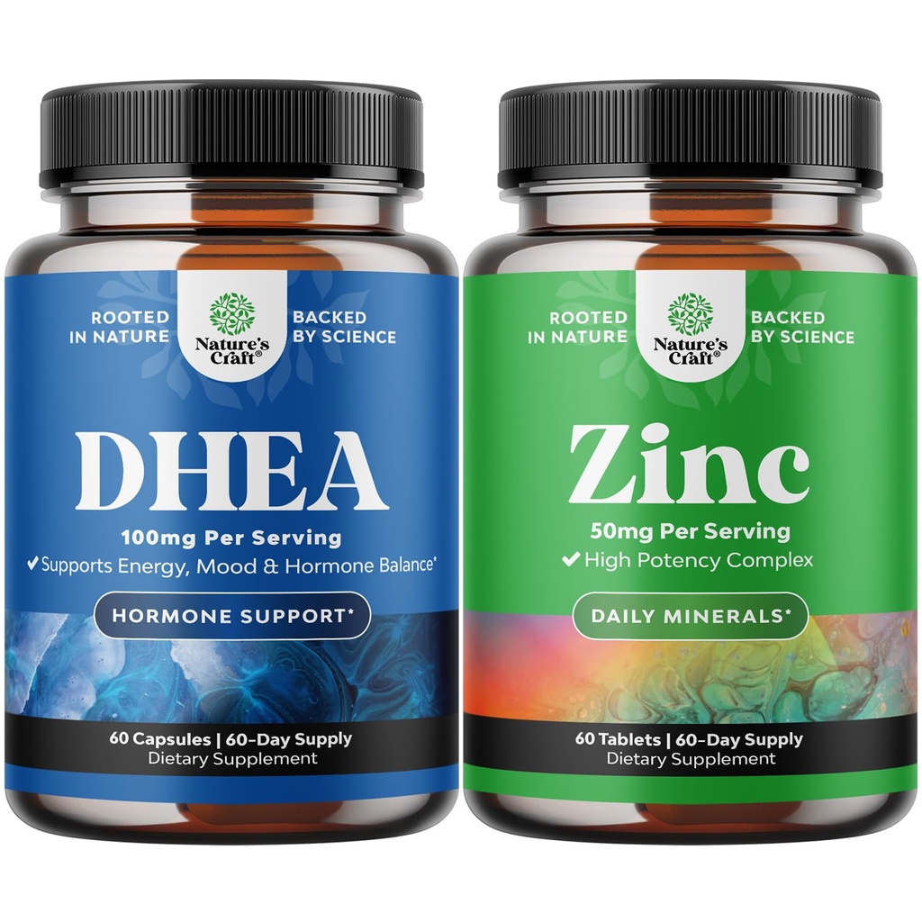 Bundle af Pure DHEA og Pure Zink supplement - DHEA Thyroid støtte til kvinder sundhed immunforsvar Bone Sundhed og Mood Support - Zink immunsystem Booster til Mood Boost Heart Sundhed
