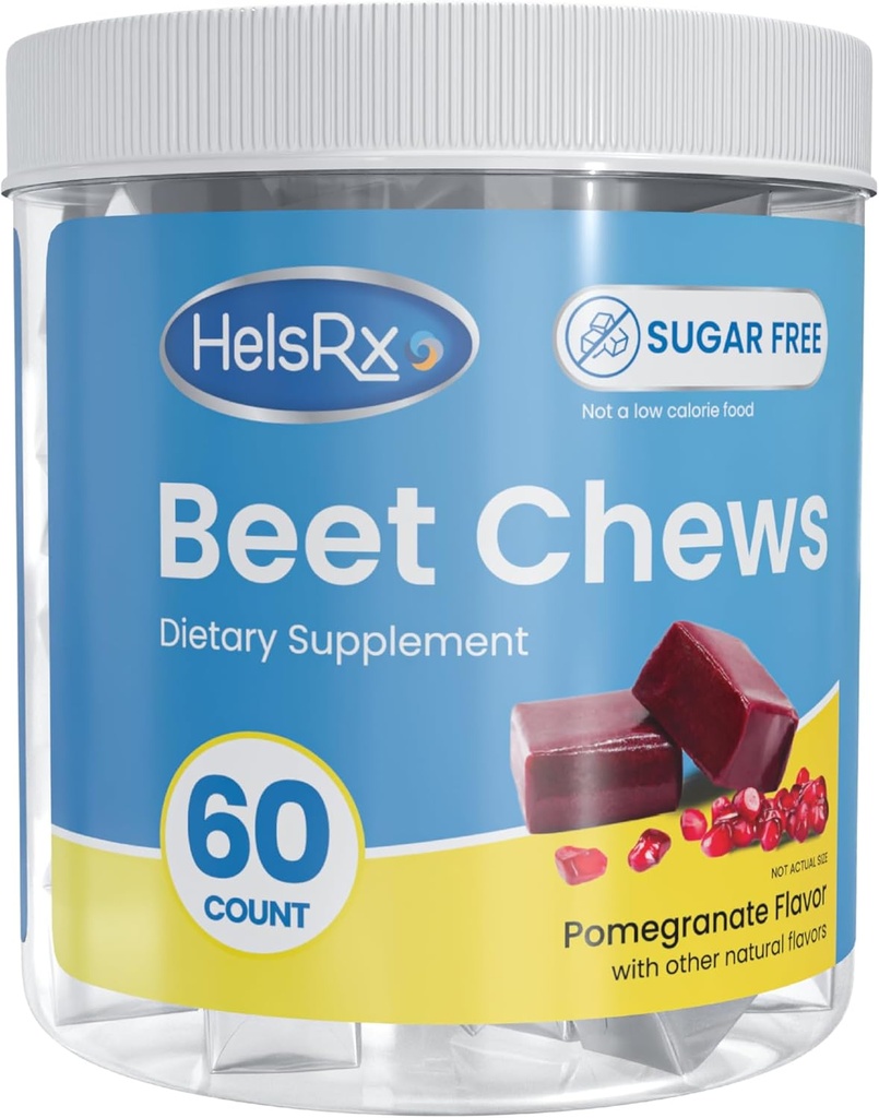 Beet Chews Kosttilskud - Heart Sunde Chews - Blodtrykssupport og energi - Sukker fri (60 Greve)