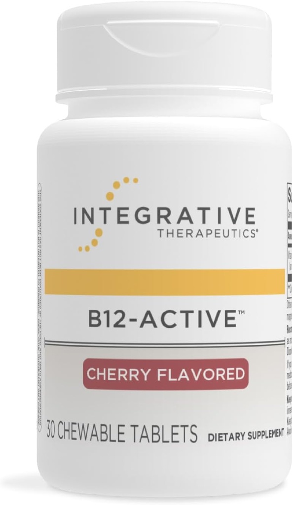 Integrativ terapi B12- Active - B12 Supplement for nerve funktion Support * - Chewable Support - Dairy, Soy & Gluten- Free - Cherry Flavored, 30 Chewable Tablets (30 Servere)