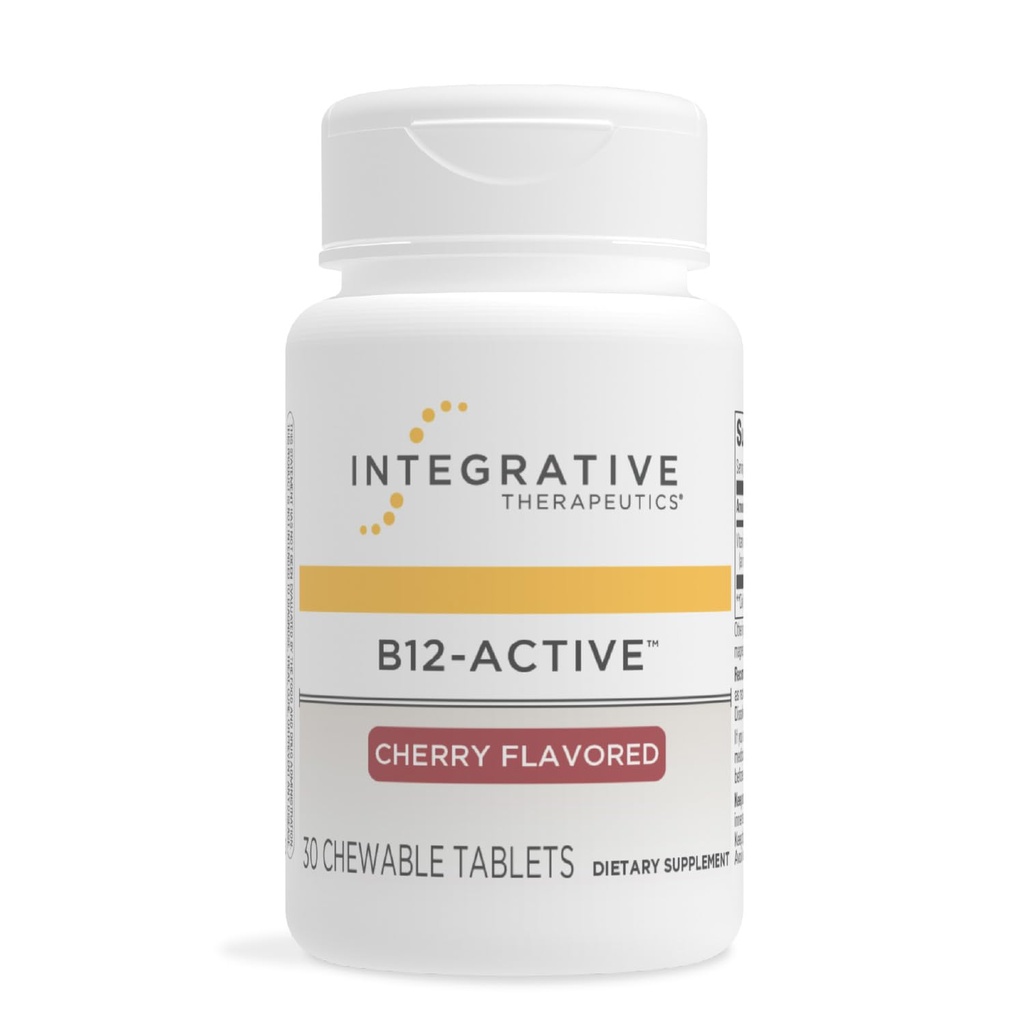 Integrativ terapi B12- Active - B12 Supplement for nerve funktion Support * - Chewable Support - Dairy, Soy & Gluten- Free - Cherry Flavored, 30 Chewable Tablets (30 Servere)