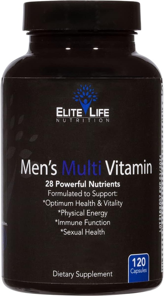 Mænds Multi Vitamin - 28 kraftfulde næringsstoffer, vitaminer og mineraler - Bedste Multivitamin til mænd - understøtter optimal sundhed, fysisk energi, immunsystem funktion, og maksimale Vitality - 120 kapsler