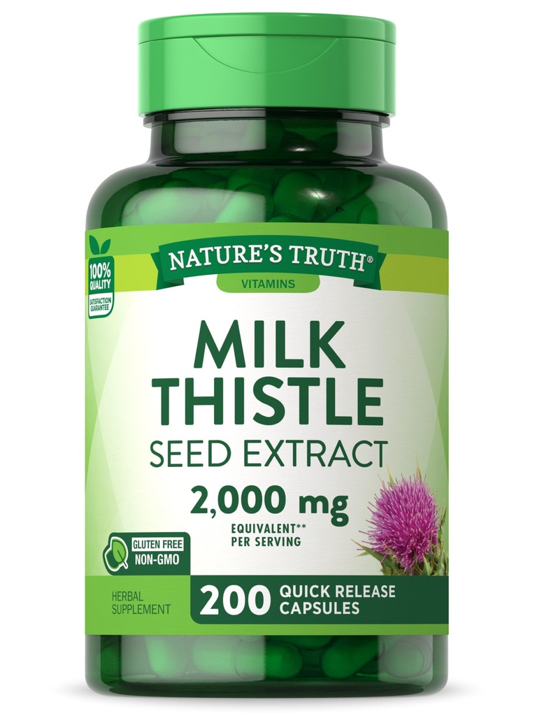 Nature 's Truth Milk Thistle Supplements124; 2000mg ttesmå 124; 200 Kapseler 124; Non- GMO og Gluten Free Seed Extract 124; Silymarin Marianum