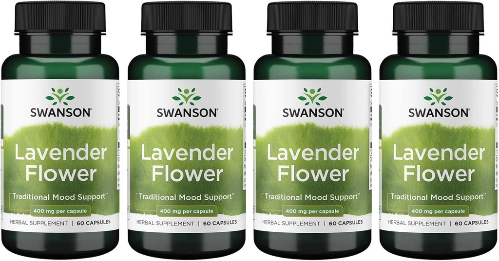 Swanson Lavendel Flower - Urtetillæg Fremme af traditionel Mood Support - Kan fremme afslapning & Steady Nerves - (60 kapsler, 400mg Hver) 4 pakke