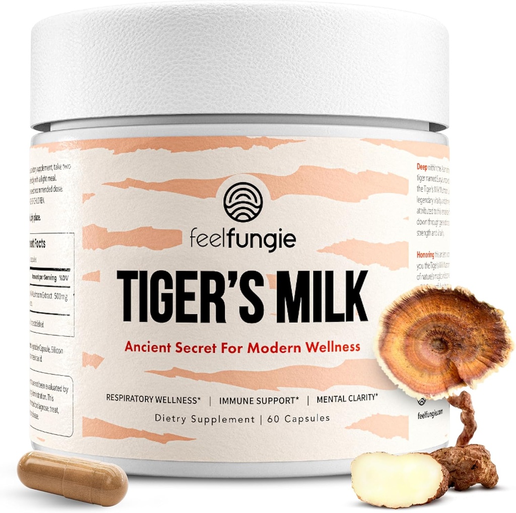 Tiger Milk champignon Supplement # 124; Hår vækst & immunforsvar # 124; Gut & fordøjelsesmæssig sundhed # 124; øger hukommelse, fokus, hjerne sundhed, kognitiv fokus # 124; klar hud, luftveje & lunge sundhed