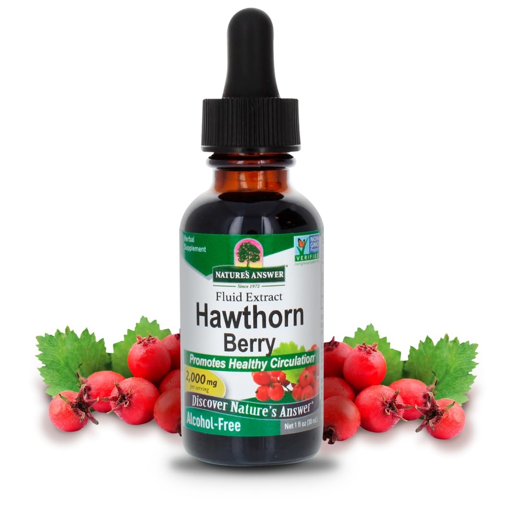 Naturens svar Hawthorn Berries Mest124; fremmer sund cirkulation Funktion Mest124; Hjælper med at bevare sund Kolesterol Levels Mest124; Gluten- Free, Alkohol- Free, Kosher Certified & No Preservatives 1oz