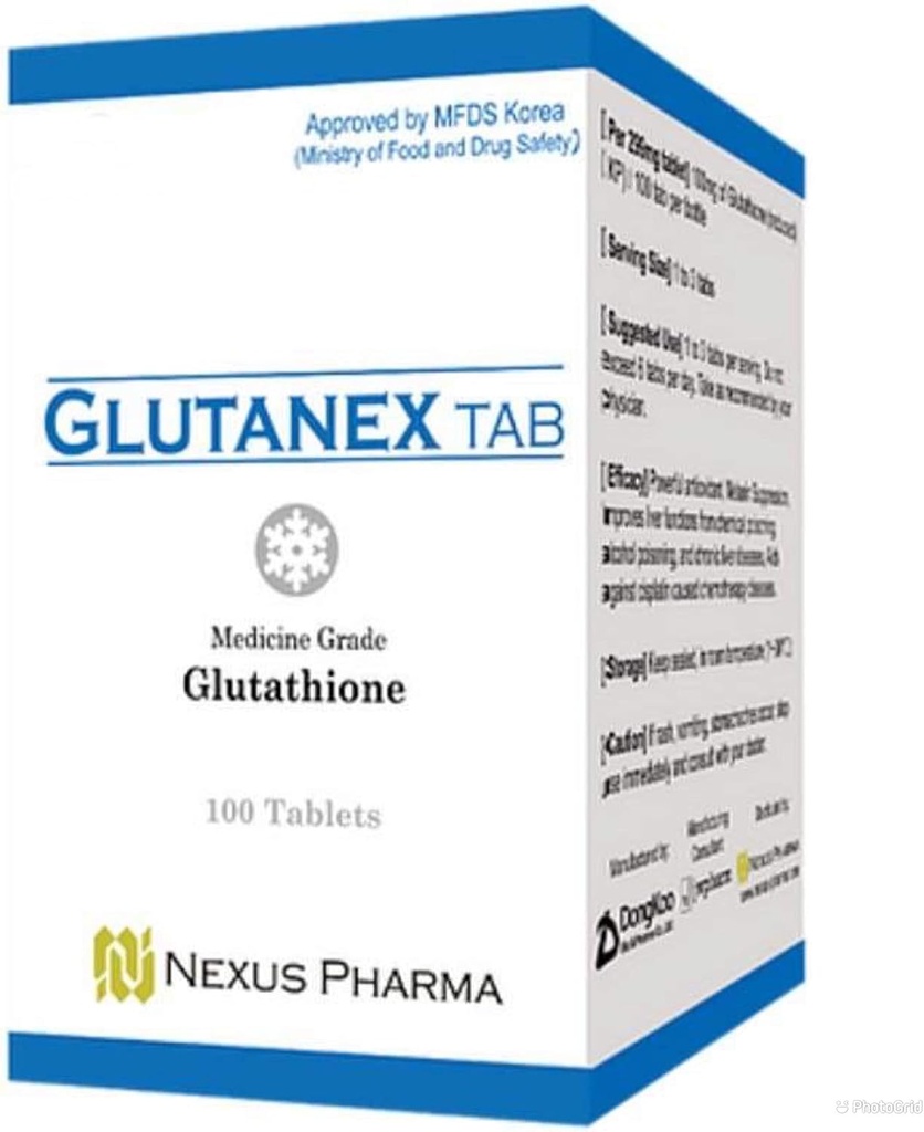 Glutanex Tab Glutathione af Nexus Pharma fremstillet i Korea