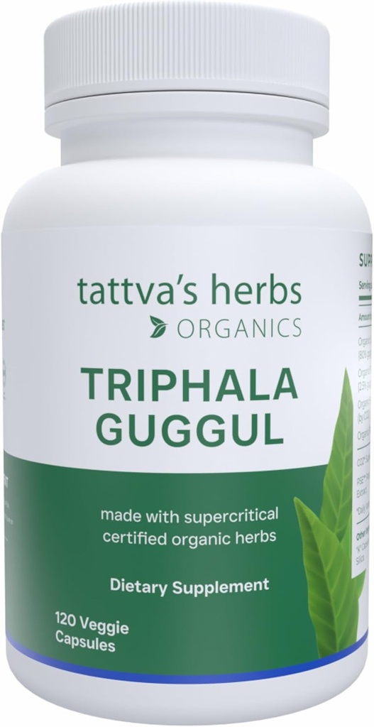 Tattva 's Urter Triphala Guggul Herbal Supplement, Ayurveda Herbal Kosttilskud, fordøjelsessygdomme og support, Organic Triphala Kapsler, 120 Greve, 25 År Premium Service