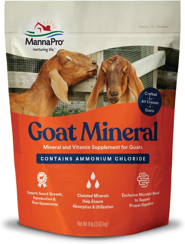 Manna Pro Goat Mineral Supplement, Essential Vitamin & Minerals for Growth & Development, Inkluderer Ammonium Chlorid & Mikrobial Blend til fordøjelsessygdomme, 8 lbs