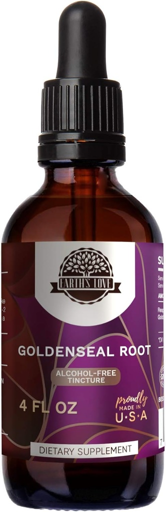 Jordens kærlighed - Goldenseal Root Alkohol- Free Herbal Extract Tinktur, Super- koncentreret Goldenseal (Hydrastis Canadensis) Tørret rod (4 Fl Oz)