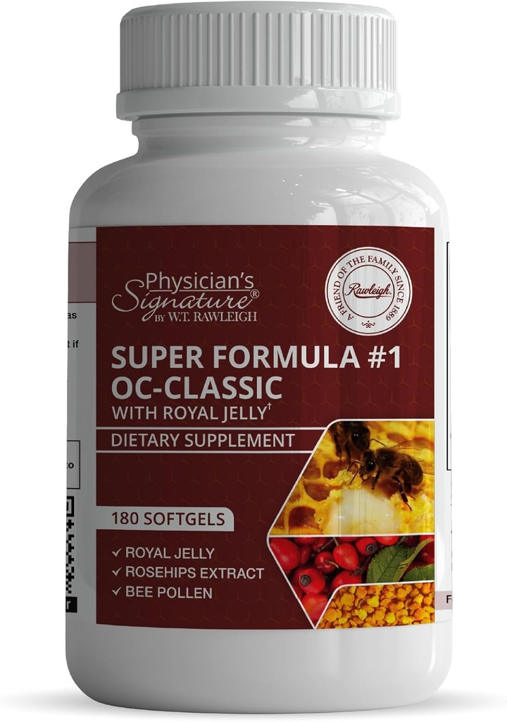 Rawleigh Super Formel No.1 OC- Classic: 180 Softgels med Royal Jelly & Bee Pollen Kombineret med Rosehips, Alpha liposyre, & Vitamin B12, Non- GMO supplement til hjerte sundhed & immunforsvar