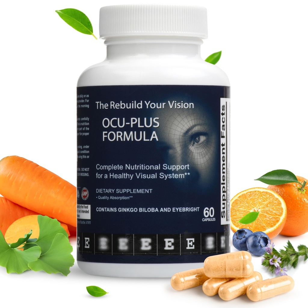 Ocu- Plus Formel, Eye Health Supplement for 50 Plus Voksne - Lutein & Zeaxanthin, Zink, Vitamin C, A, E, Kobber Gluconat, Quercetin (60 kapsler)