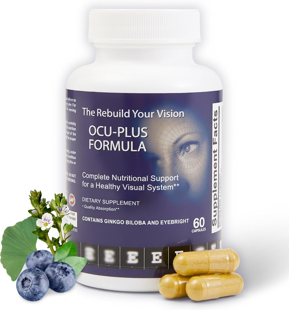 Ocu- Plus Formel, Eye Health Supplement for 50 Plus Voksne - Lutein & Zeaxanthin, Zink, Vitamin C, A, E, Kobber Gluconat, Quercetin (60 kapsler)
