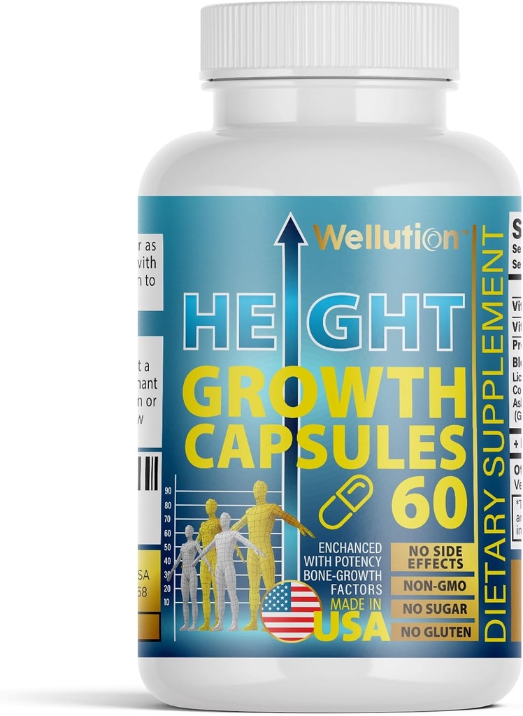 WELLUTION Knoglestyrke & vækststøtte til børn og teenagere - Calcium, Collagen, D3- vitamin & urteblend - 60 kapsler, Non- GMO, Gluten- fri, Made in USA